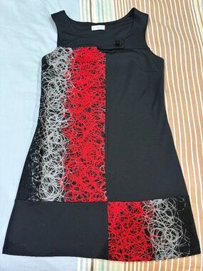 Cache Cache Black Scribble Embroidery Shift Dress sz 40/US 8 (runs small)